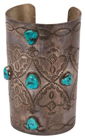 Signed VJP Native American Sterling Turquoise Cuff
