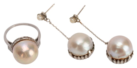 Art Deco Platinum Diamond Pearl Demi - Parure