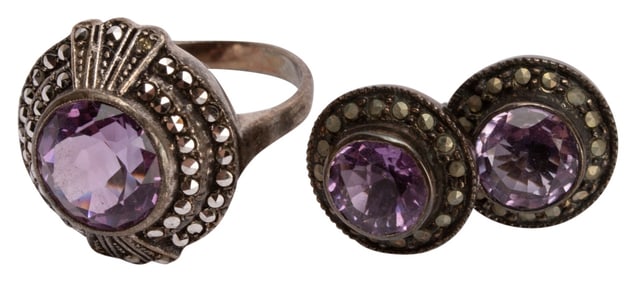 Sterling Amethyst Marcasite Jewelry Lot