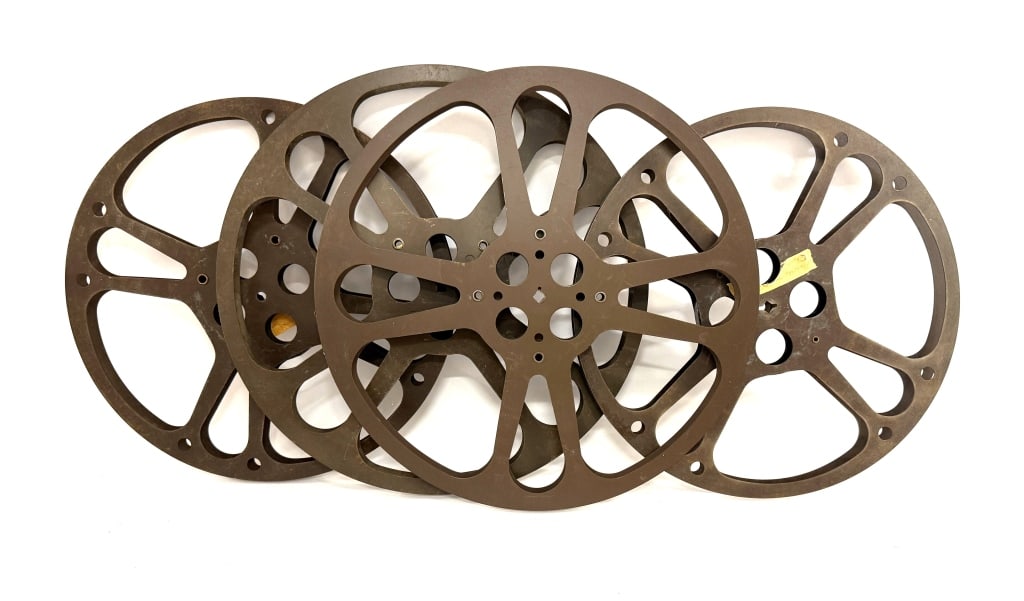 Original MCM Goldberg Bros Movie House Reels: Item/Description: Authentic vintage metal movie show reels are original Goldberg Brothers collectibles, historically significant for their association with the legendary Denver-based manufacturer.