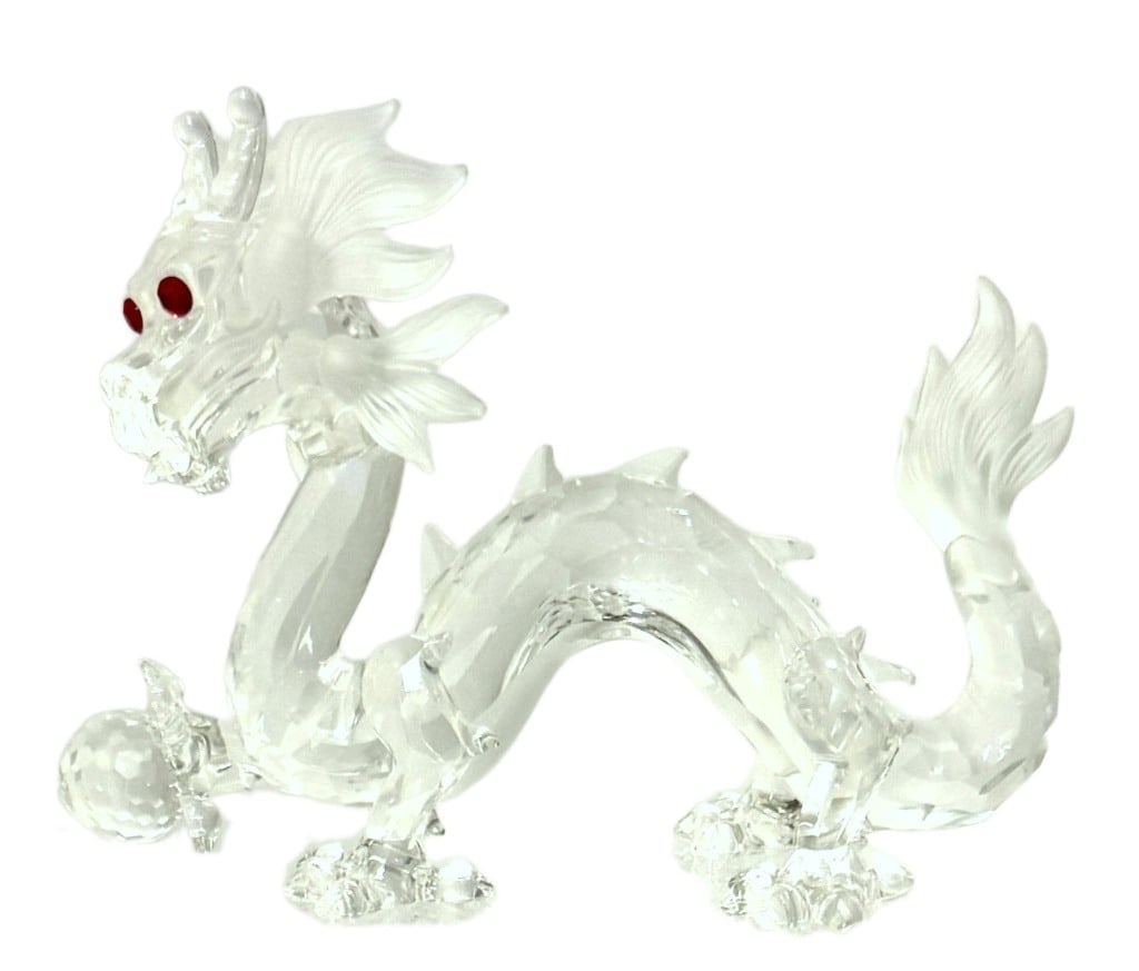 Swarovski 1997 "Fabulous Creatures" Dragon Figure: Item/Description: Swarovski Crystal Society (SCS) 1997 annual edition dragon figurine, the second part of the "Fabulous Creatures" trilogy. This collectible item features a clear crystal dragon with d