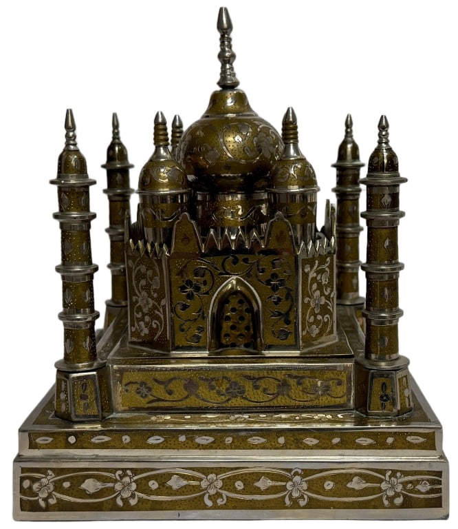 Fred Zimbalist Taj Mahal Figural Music Box: Item/Description: Mid-20th century hand-crafted Taj Mahal music box, produced by Fred Zimbalist (Russian, 1909-2003), the founder of Zimbalist Music Box Company located in Cleveland, Ohio. The exterio