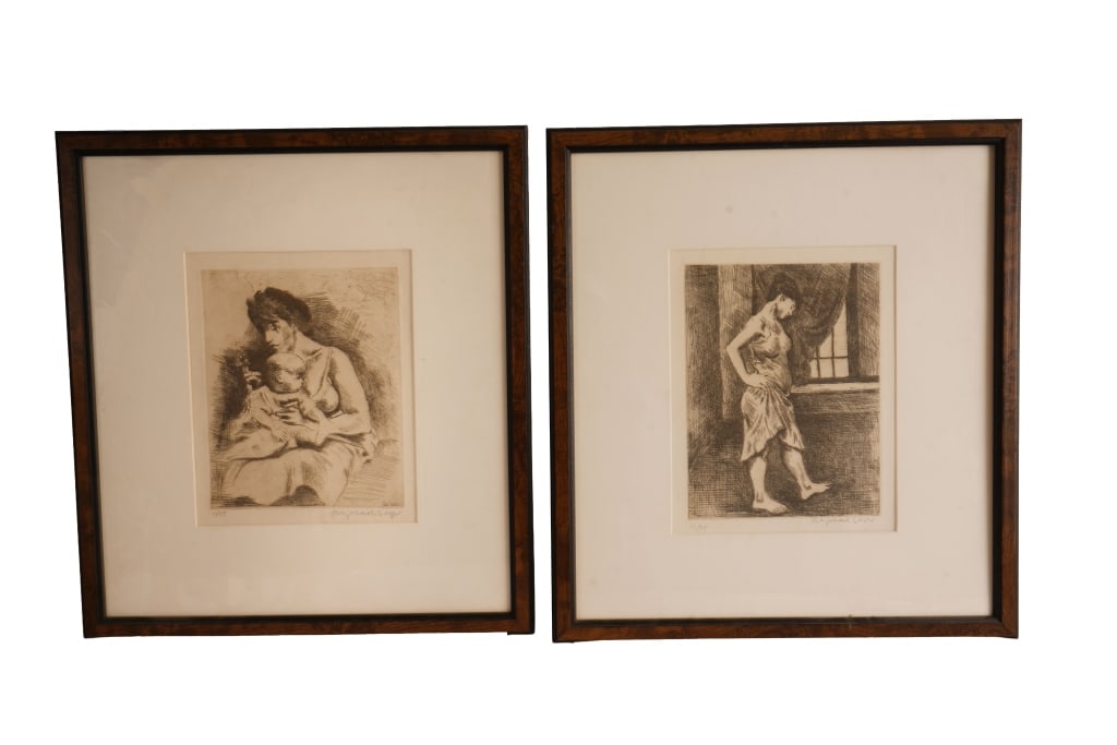 Raphael Soyer - Pair of Etchings: Item/Description: Two pencil signed and numbered etchings by Russian born, American artist Raphael Soyer (Russian-American, 1899-1987). "Mother and Child" (10/55) depicting a mother with her baby and