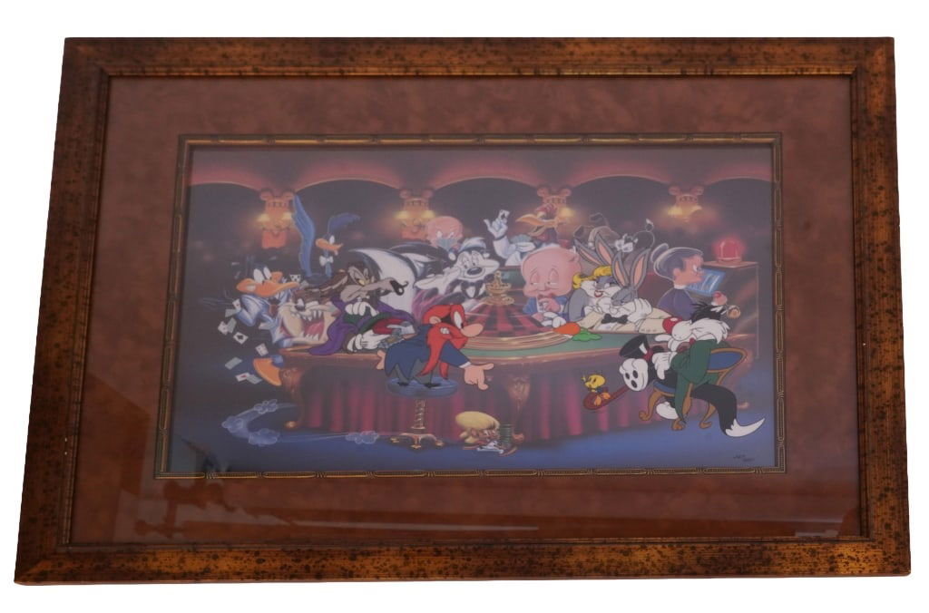 Looney Tunes "It's a Gamble" Animation Cel: Item/Description: 1999 Warner Bros. limited edition Looney Tunes "It's a Gamble" hand-painted cartoon cel. Limited edition numbered #247/350. Material: Celluloid, Wood Frame Dimensions: Image