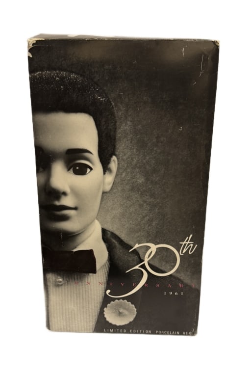 1991 Mattel 30th Anniversary Porcelain Ken Doll: Item/Description: Limited Edition 30th Anniversary porcelain Ken doll produced in 1991 by Mattel under the Timeless Creations division to commemorate the 1961 debut of Ken. Crafted in fine bisque porc
