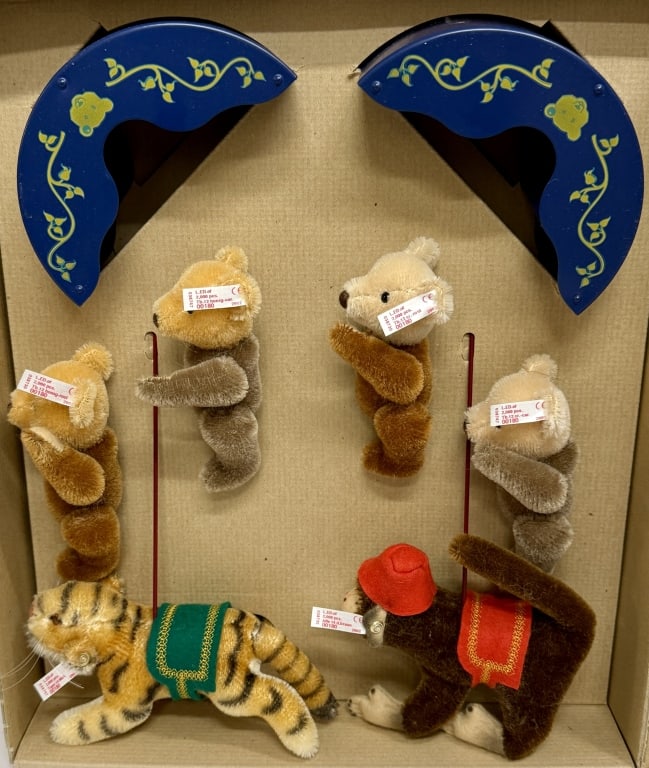 Steiff Gondola Millennium Teddy Bear Carousel: Item/Description: Limited-edition Millennium Carousel Gondola Animal Set produced in 2002 by Steiff (EAN 038730) as an accessory for the Millennium Carousel introduced in 2000. The set includes four j