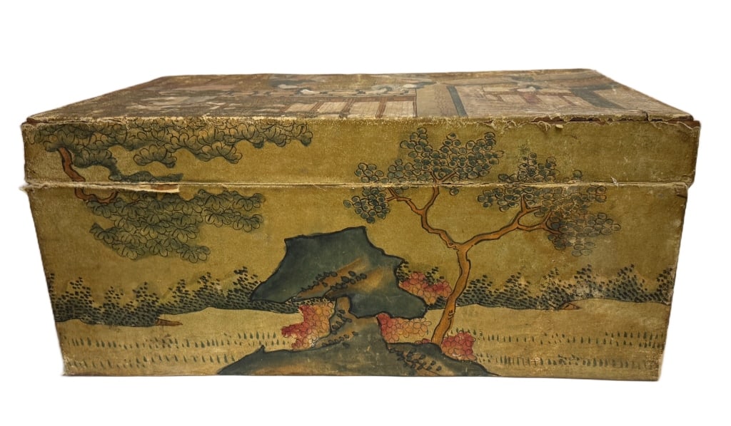 Antique Chinese Chinoiserie Gold Leather Chest (1 of 5)