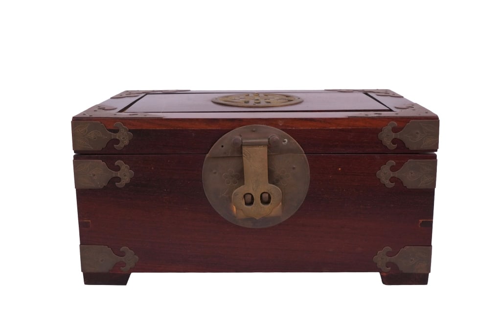 Chinese Rosewood & Brass Longevity Jewelry Box (1 of 6)