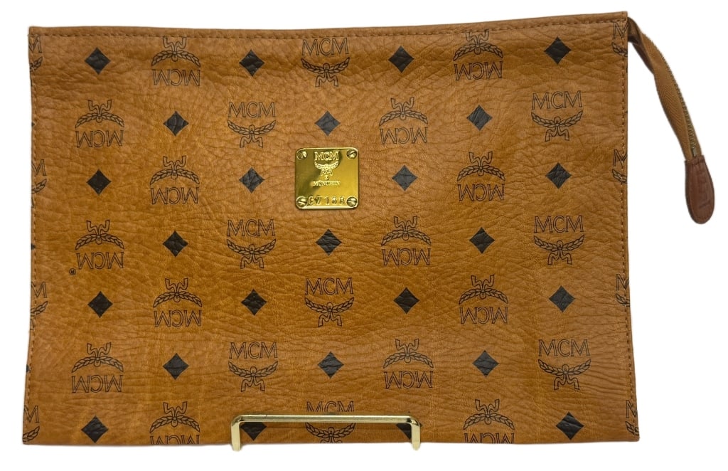 MCM Brown Visetos Leather Clutch Bag (1 of 8)