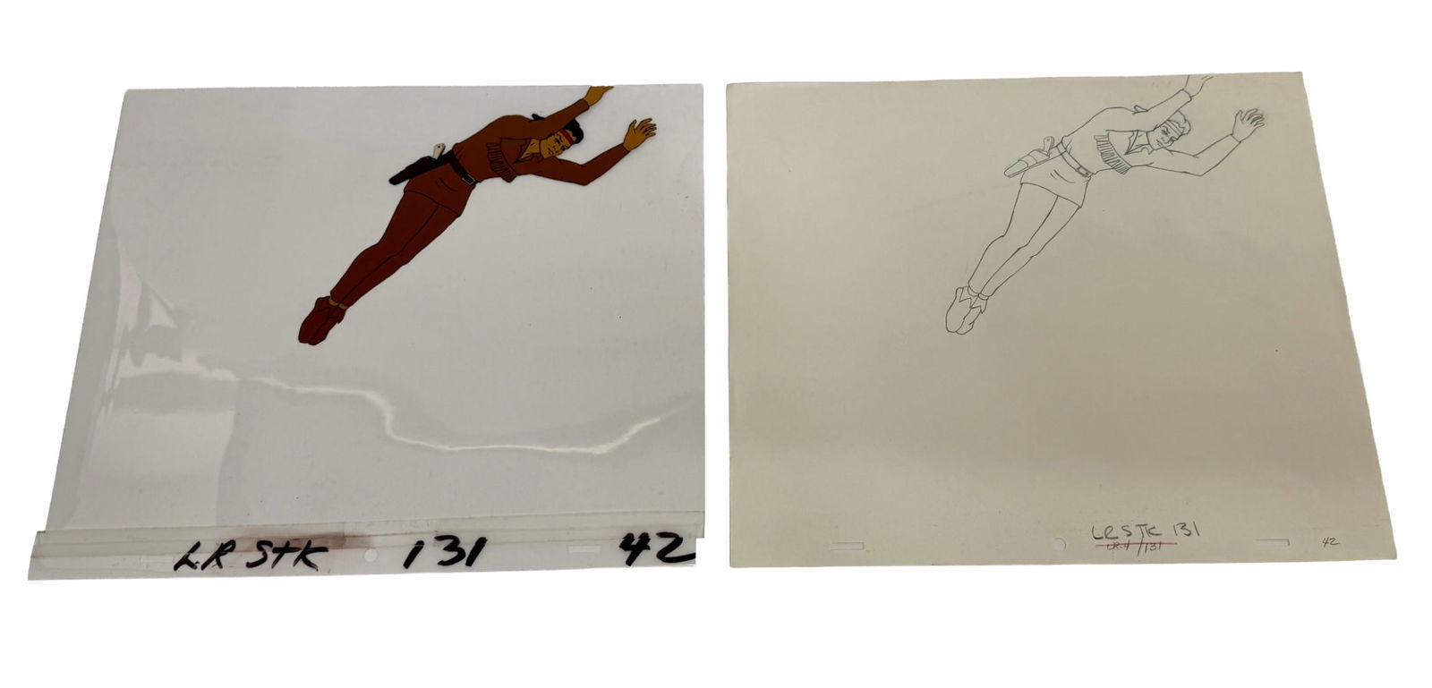 The Lone Ranger Tonto Animation Production Cel: Item/Description: Production animation cel from The New Adventures Of The Lone Ranger cartoon. Material: Celluloid, Paper Dimensions: Height: 10 1/2"; Width: 12 1/2". Condition: Faint yellowing