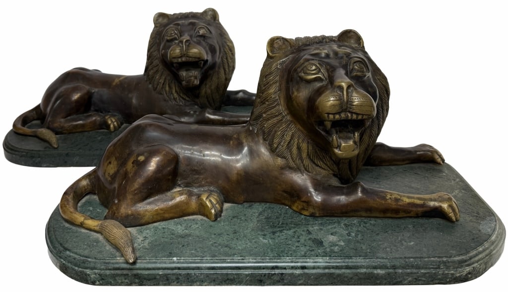 Pair of Large Bronze Recumbent Lions (1 of 8)