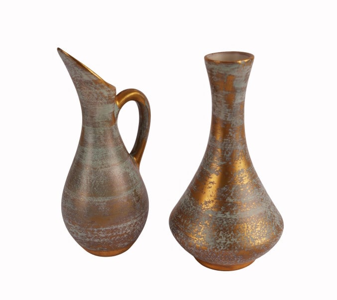 Stangl Pottery Pitcher and Vase in Aqua & Gold (1 of 7)