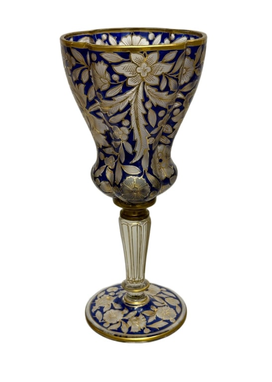 Julius Muhlhaus Bohemian Cobalt Gilt Glass Goblet (1 of 10)