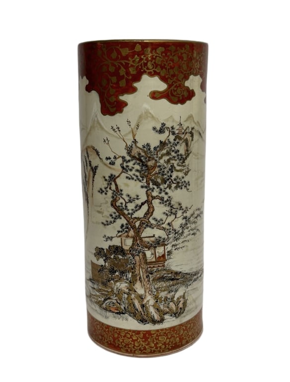 Japanese Kutani-Satsuma Cylindrical Vase (1 of 17)