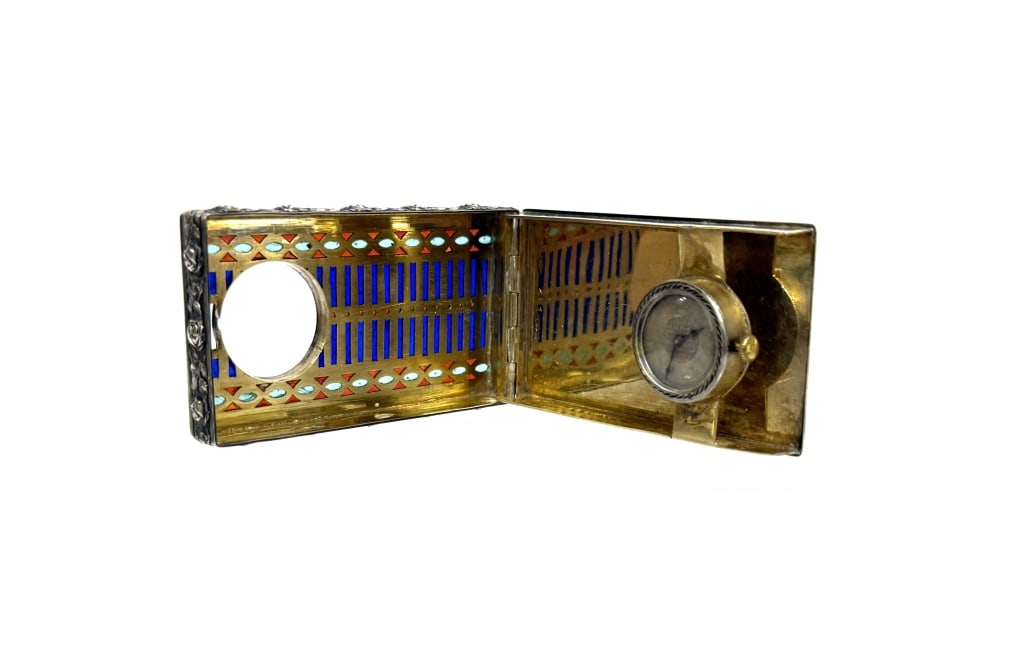 Silver Art Deco Cigarette Case with Clock - 12