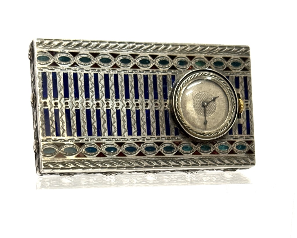 Silver Art Deco Cigarette Case with Clock (1 of 13)