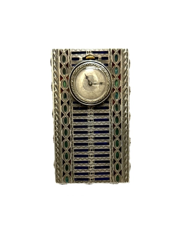 Silver Art Deco Cigarette Case with Clock - 4