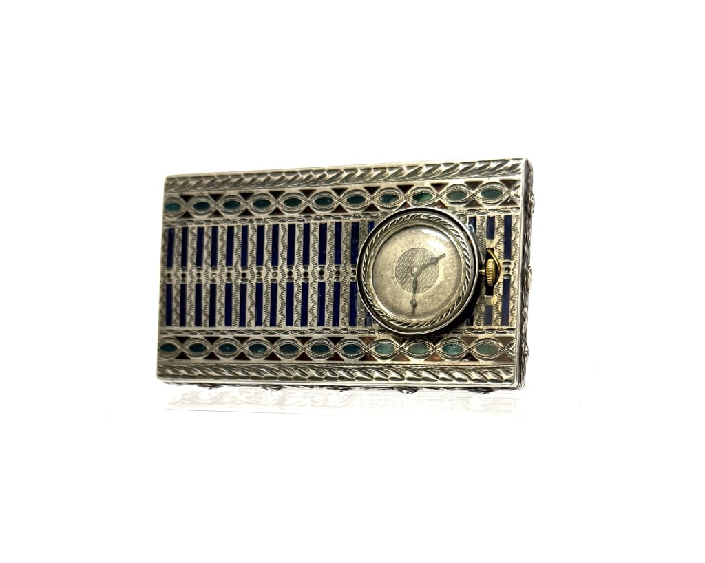 Silver Art Deco Cigarette Case with Clock - 5