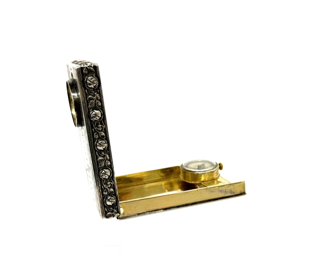 Silver Art Deco Cigarette Case with Clock - 9