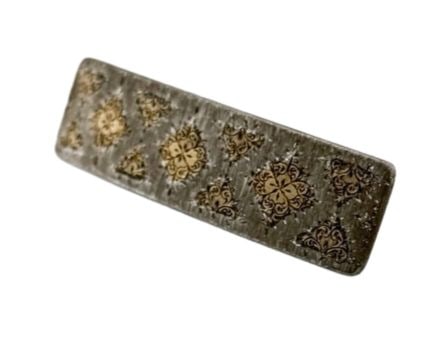 Mario Buccelatti Italy 18K 925 Barrette Hair Clip: Item/Description: Signed luxury design house Buccelatti of Italy ladies barrette hair accessory. Exquisitely curved rectangular clip crafted in Sterling Silver and 18K yellow gold. Renowned for