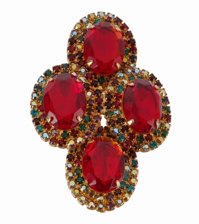 Multi-Stone Ruby Rhinestone Brooch - 4