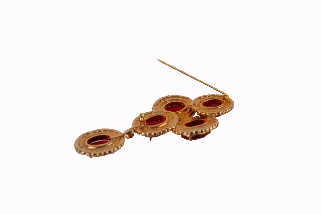 Multi-Stone Ruby Rhinestone Brooch - 5