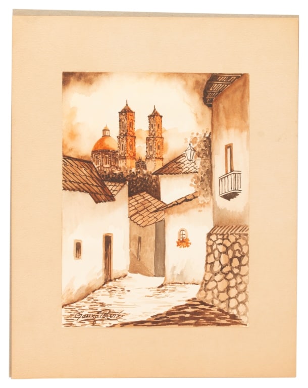 G. Ruiz - Mexican Street Scene Watercolor (1 of 7)
