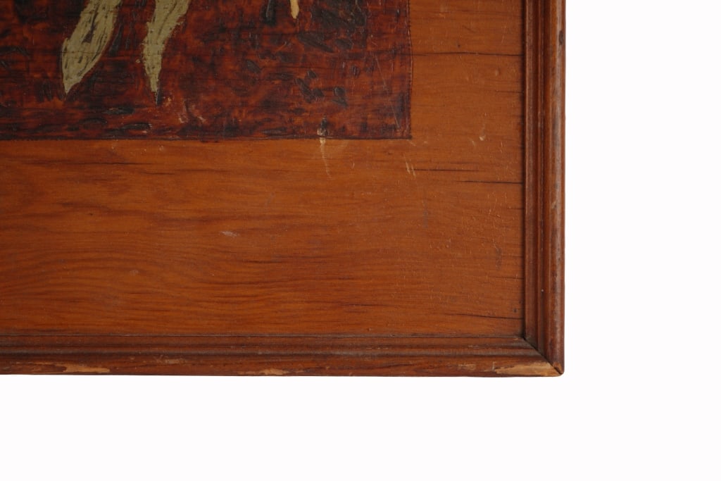Native American Pyrography Wood Panel Portrait - 2