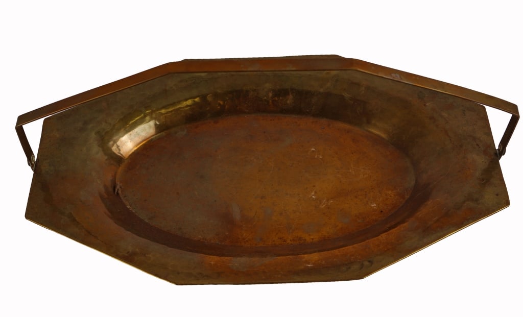 Hand Hammered Octagonal Copper Tray with Handle - 2