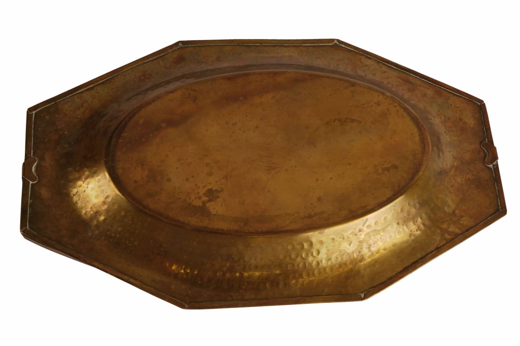 Hand Hammered Octagonal Copper Tray with Handle - 3