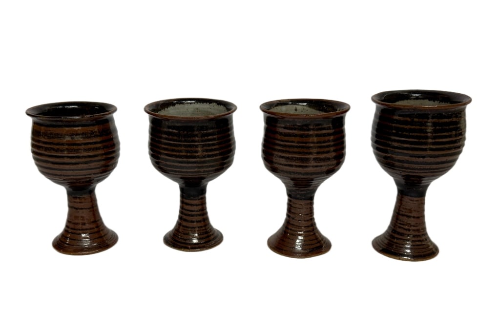 Studio Pottery Stoneware Wine Goblets - 2