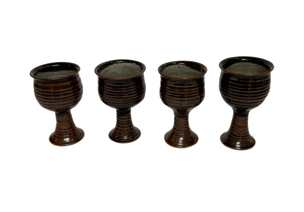 Studio Pottery Stoneware Wine Goblets - 3
