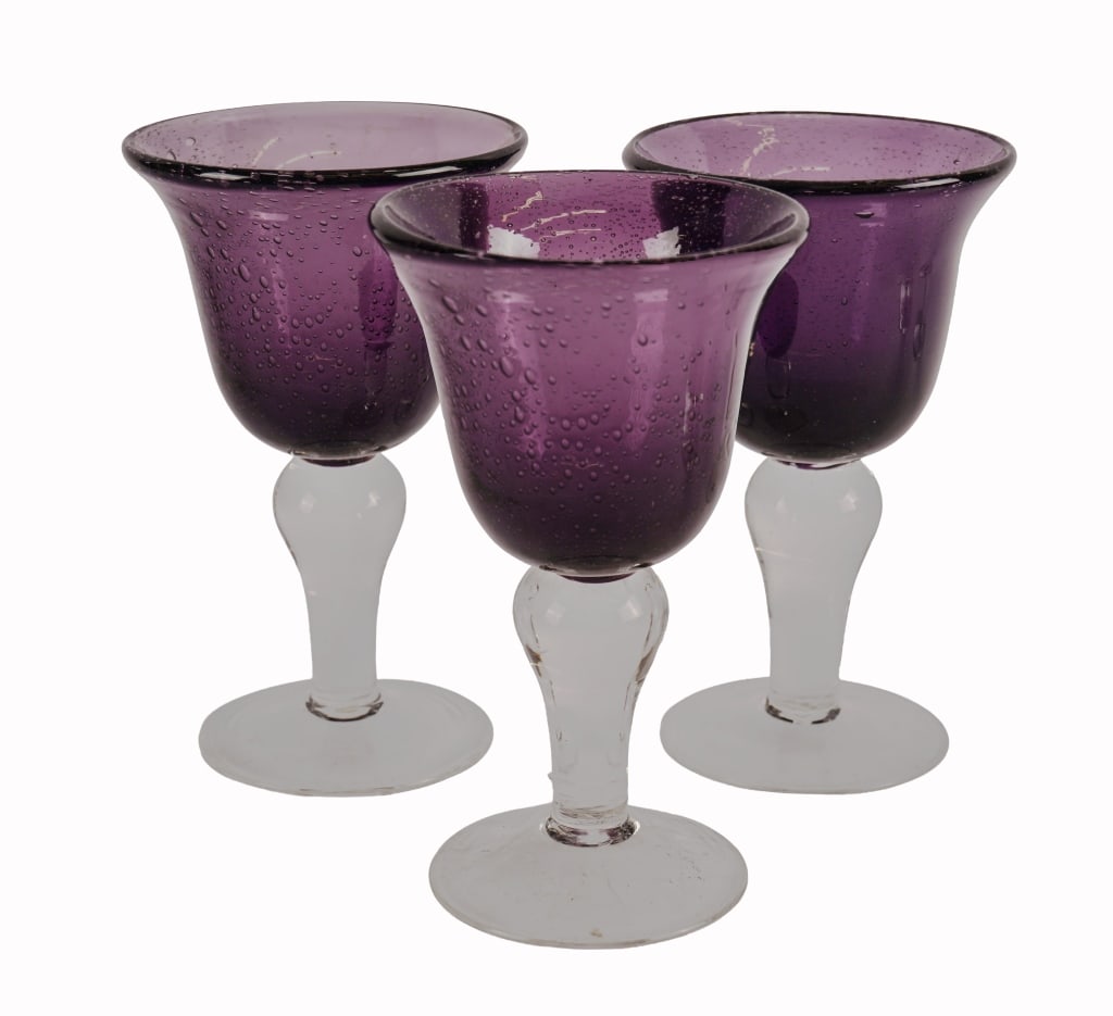Amethyst Blown Bubble Glass Wine Goblets - 2