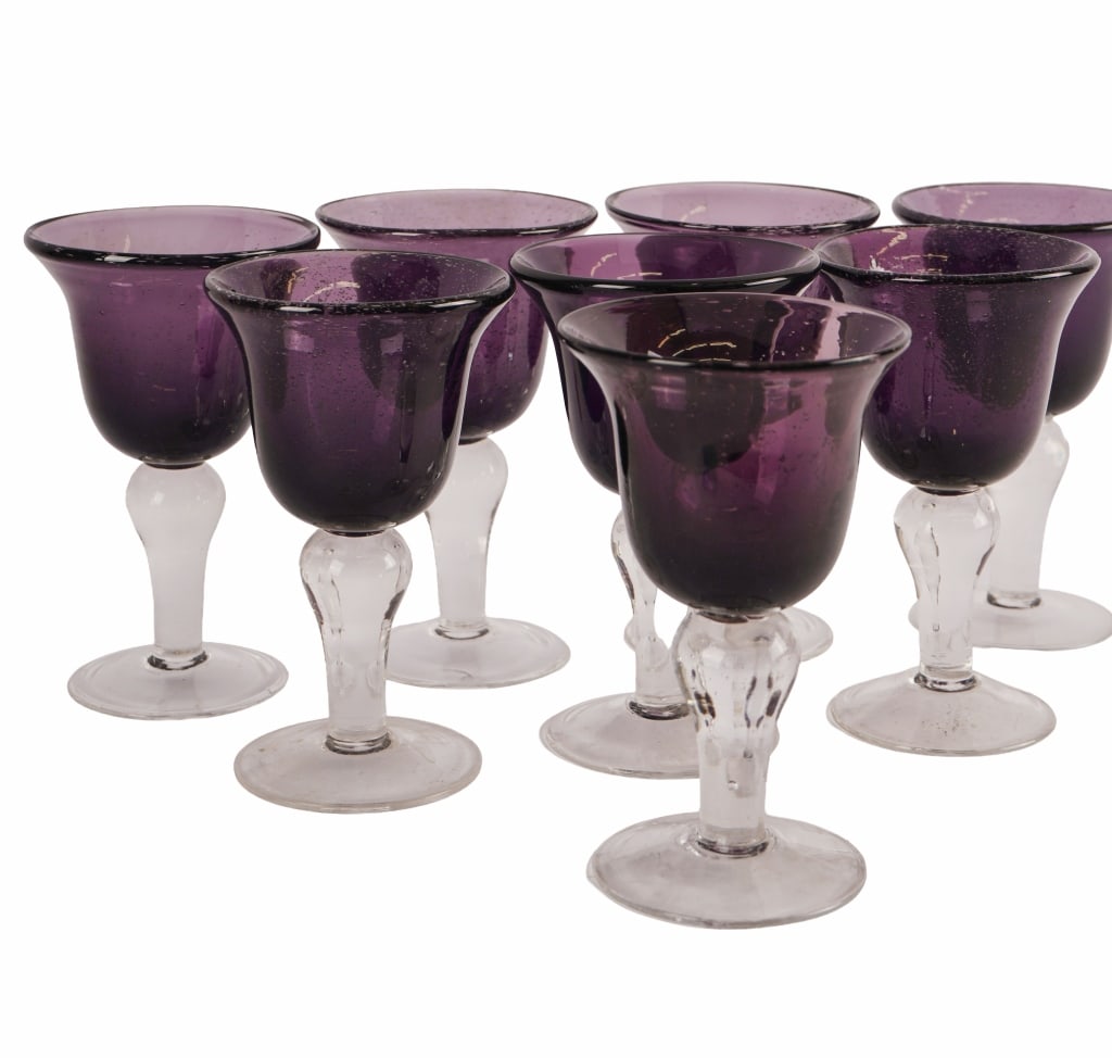 Amethyst Blown Bubble Glass Wine Goblets - 3