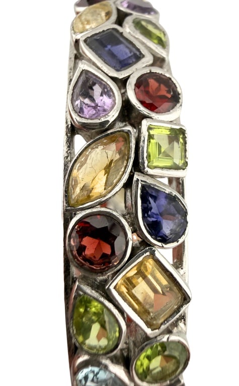 Silver Plated Multi Gemstone Bangle - 2