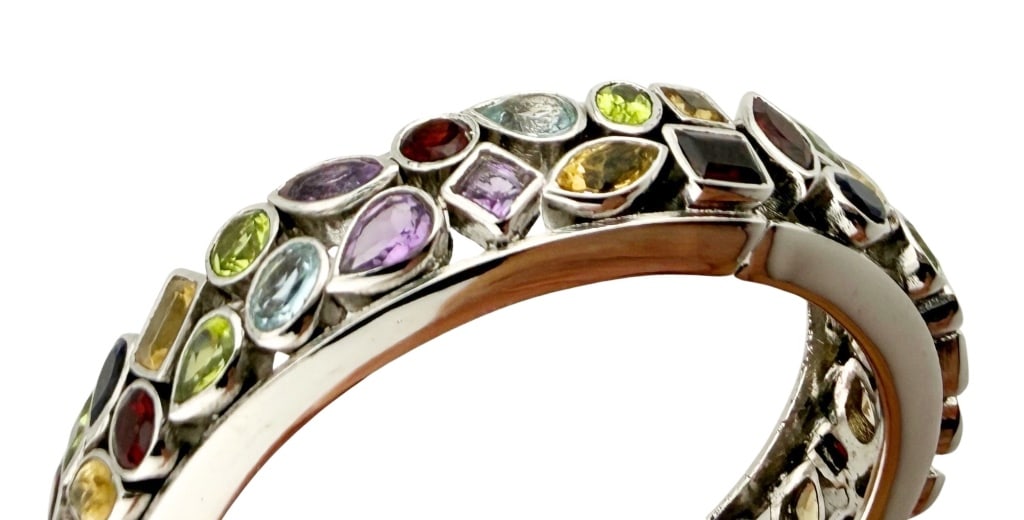 Silver Plated Multi Gemstone Bangle - 4