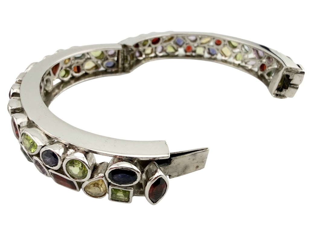 Silver Plated Multi Gemstone Bangle - 5