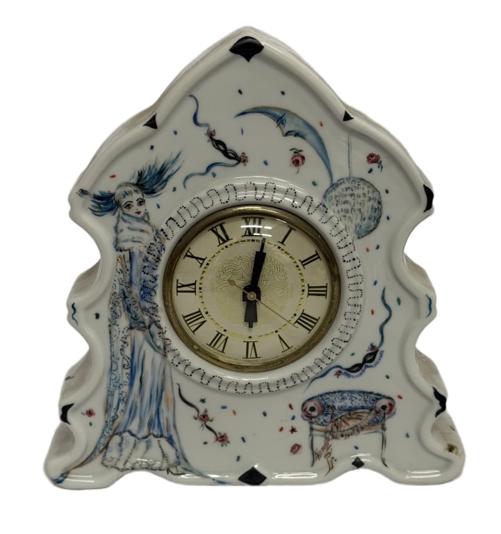 Celestial Hand-Painted Ceramic Mantle Clock - 2