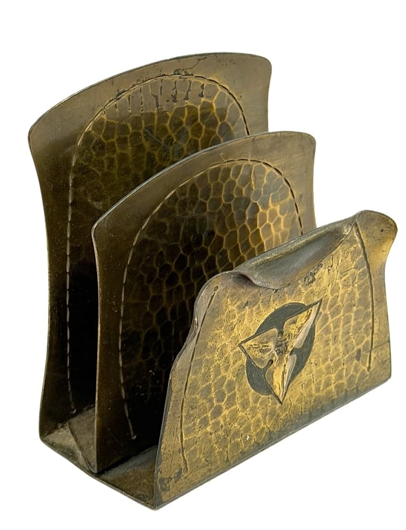Arts & Crafts Hammered Brass Letter Rack (1 of 8)