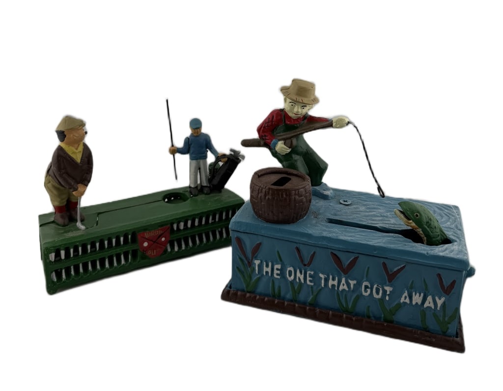 Cast Iron Fisherman Mechanical Coin Banks (1 of 9)