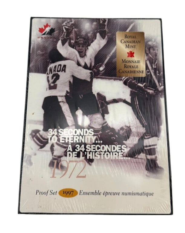 1997 Canadian Mint Cold War Era Hockey Proof Set: Item/Description: An original, factory-sealed 1997 Royal Canadian Mint Double Dollar Proof Set celebrating the 25th anniversary of the historic 1972 Canada/U.S.S.R. Summit Series hockey victory. Full-