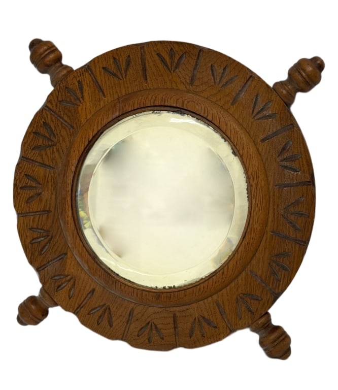 Antique Hand-Carved Oak Ships Wheel Mirror (1 of 6)
