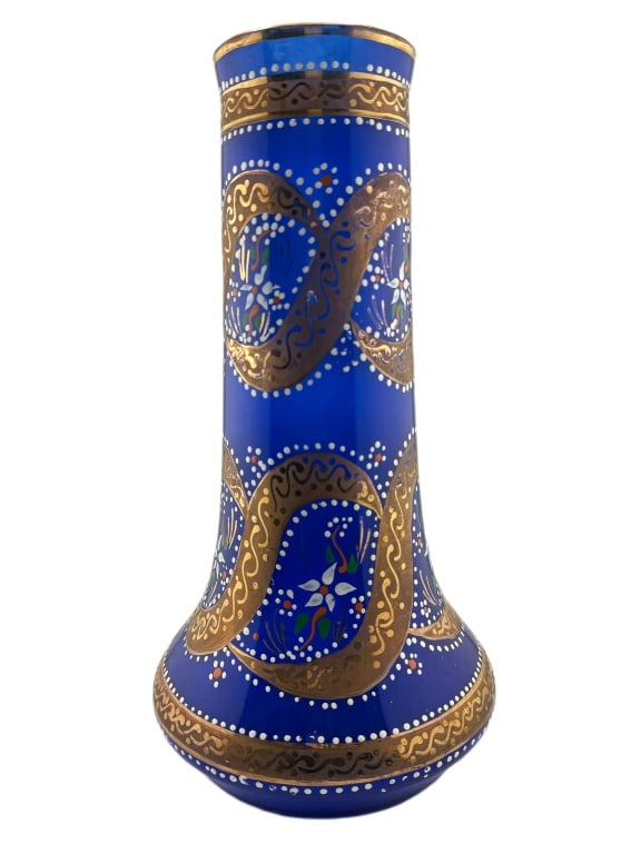 Bohemian Enameled Cobalt Blue Glass Vase (1 of 8)