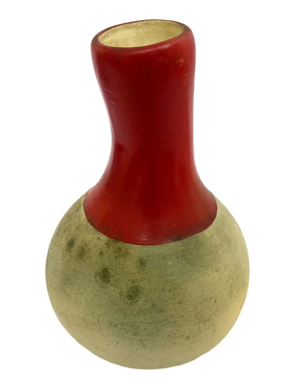 1930s Weller Pottery Ollas Jug / Gourd Vase: Item/Description: Vintage art pottery gourd-shaped water jug / ollas vase manufactured by Weller Pottery. Unglazed/matte-body gourd vase or self-watering ollas jug dating to the 1930s. Characterized b