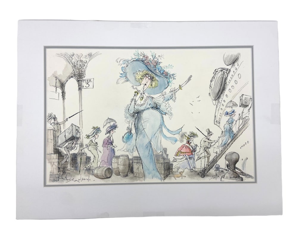Ronald Searle - Pier Scene Satirical Illustration (1 of 9)