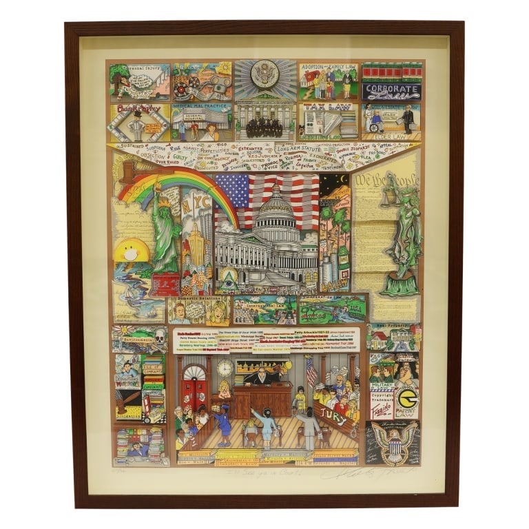 Charles Fazzino - NYC 3-D Pop Art Serigraph: Item/Description: Hand-cut, multi-layered 3D limited edition serigraph, titled "I'll See Ya' In Court!" by famous pop artist Charles Fazzino. Numbered edition 275/300. Certificate of Authenticity on b
