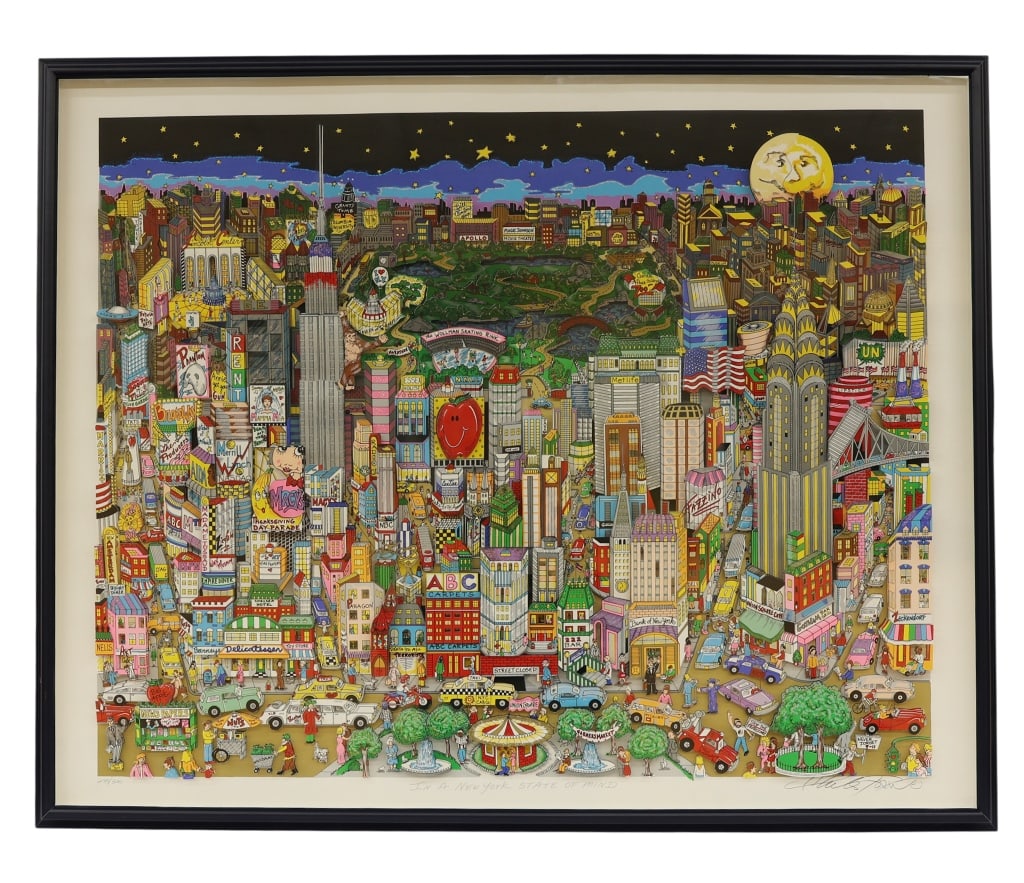 Charles Fazzino - NYC 3-D Pop Art Serigraph: Item/Description: Pencil signed, titled and numbered 3-D Limited Edition Serigraph built with meticulous hand-cut layers, embellished with acrylic paint glitter. "In a New York State of Mind" numbered