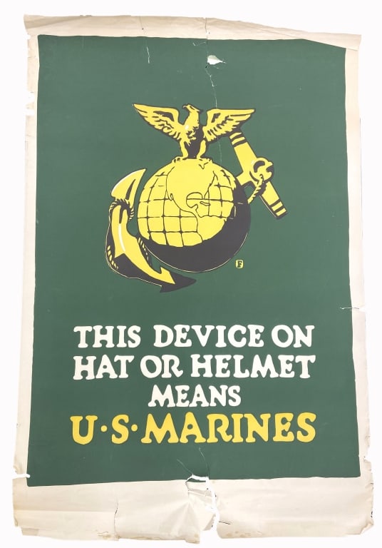Charles Buckles Falls - WWI USMC Poster: Item/Description: Original World War I United States Marine Corps recruiting poster designed by American artist Charles Buckles Falls (1874-1960). Illustration features the Eagle, Globe, and Anchor (E