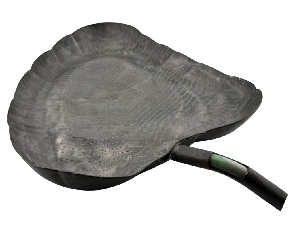 Chinese Qing Pewter & Jade Leaf - 11