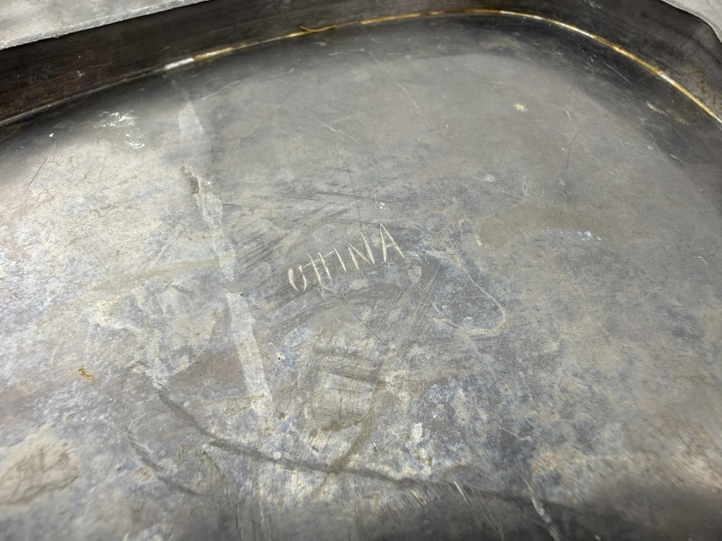 Chinese Qing Pewter & Jade Leaf - 6